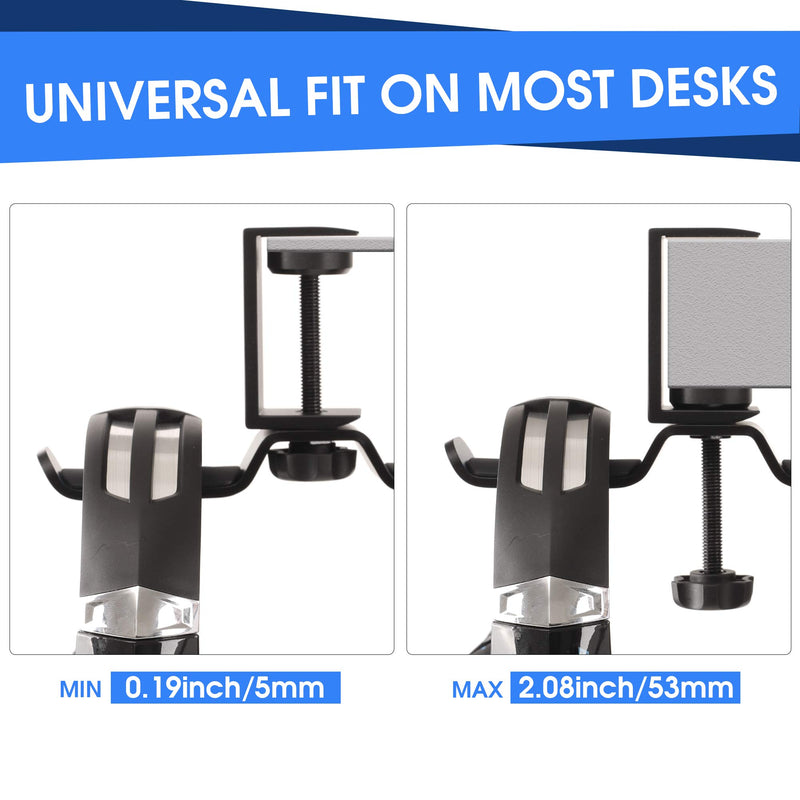 Desk Headphone Hanger, Universal PC Gaming Dual Headphone Stand Under Desk, 360 Degree Rotating, Aluminum, Black