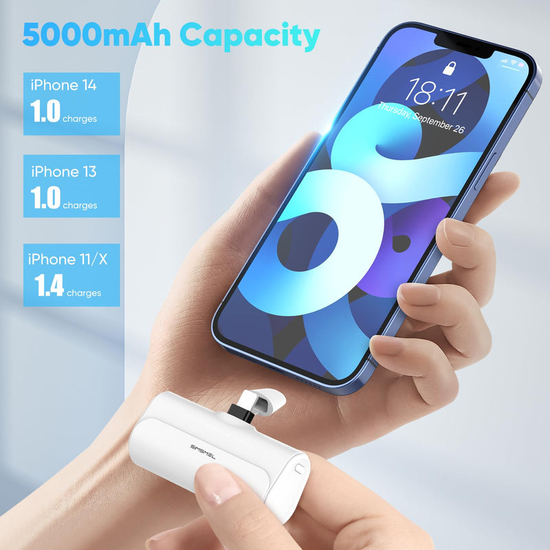 Simsmel Small Portable Charger for iPhone 5000mAh 2 Packs with Built in Cable, MFi Certified Compact Power Bank Cordless External Battery Pack for All iPhone Series 14/13/12/11/XR/X/SE/8/7/6 Pro Max