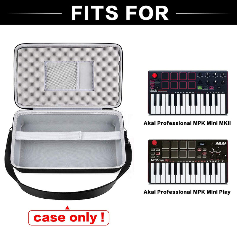 Case Compatible with AKAI Professional MPK MKII/Mini Play 25-Key Ultra-Portable USB MIDI Drum Pad. Keyboard Controller Carrying Holder with Mesh Pocket, Band and Shoulder Strap (Box Only)