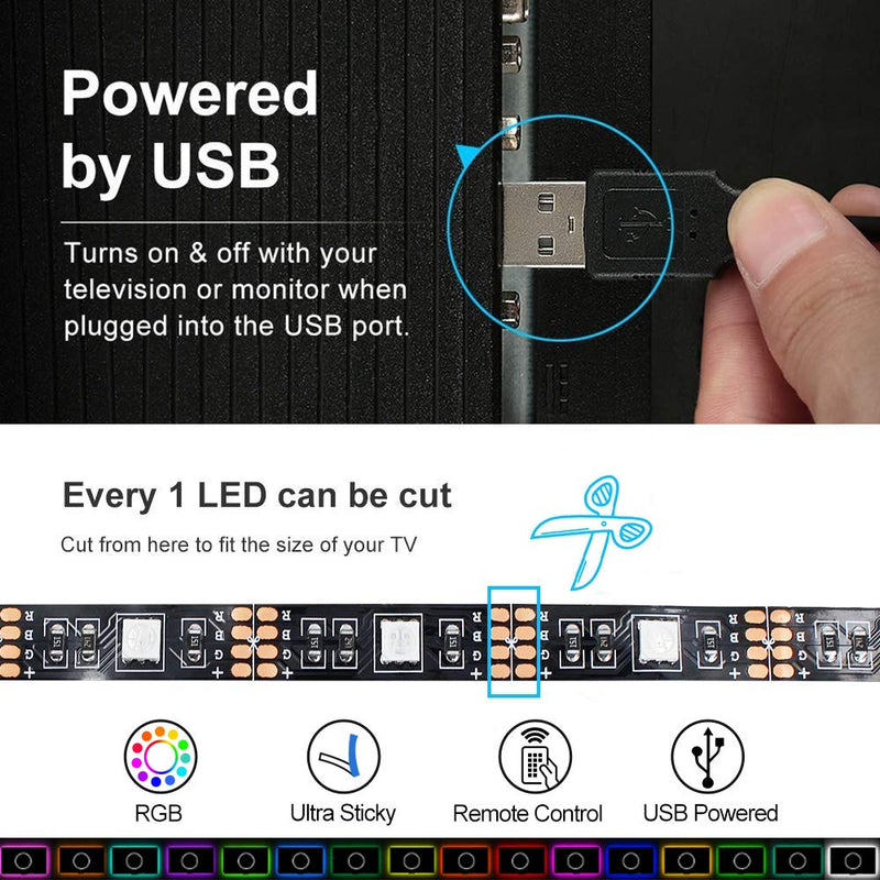 [AUSTRALIA] - LED TV Backlights, RGB LED Strip Lights, 1M/3.3ft USB Powered Bias Lighting Kits, LED Strip Lights with RF Remote Controller (16 Colors and 4 Dynamic Modes), led for HDTV,PC Monitor and Home Theater 1M/3.3ft (24"-40") 