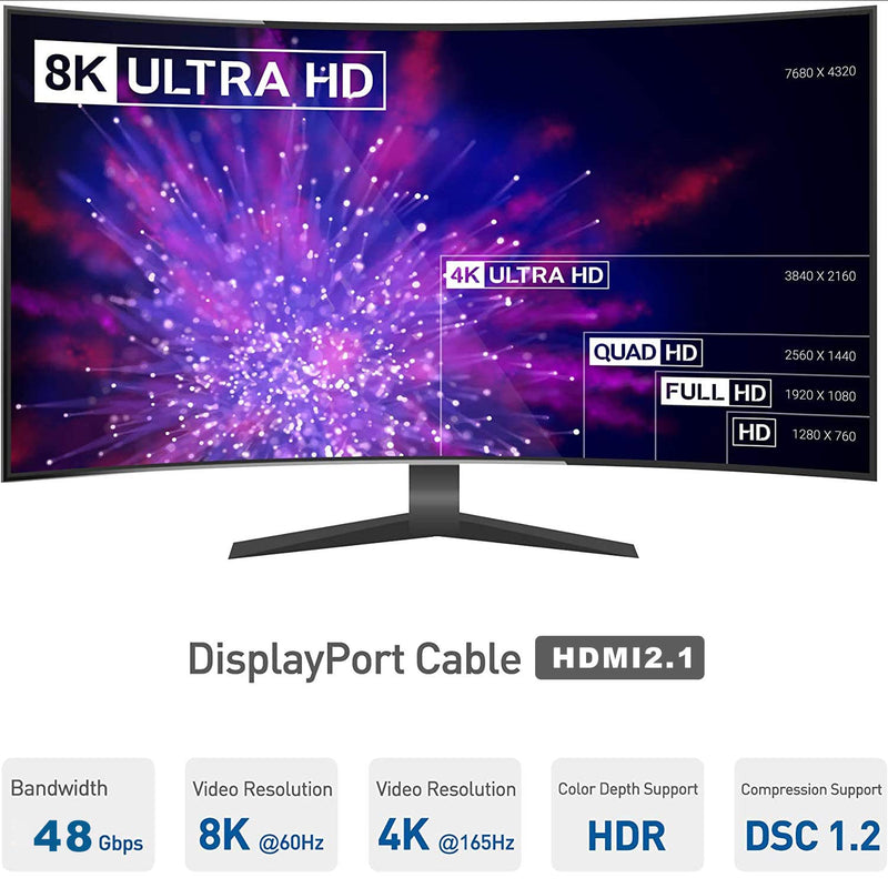 8K HDMI Cable, HDMI 2.1 Support 8K 60Hz Ultra HD, Dynamic HDR, High Speed 48Gbps, Dolby Vision, eARC, Compatible with Xbox PS4 PS5 Apple TV 4K Roku Fire TV Switch Vizio Sony LG Samsung 6.6FT