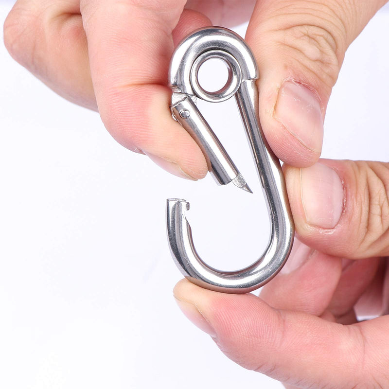 5pcs 1/4'' Stainless Steel Carabiner Clip Spring Snap Hook Link with Eyelet, 250lb Load, 2-3/8 Inch Length 1/4''