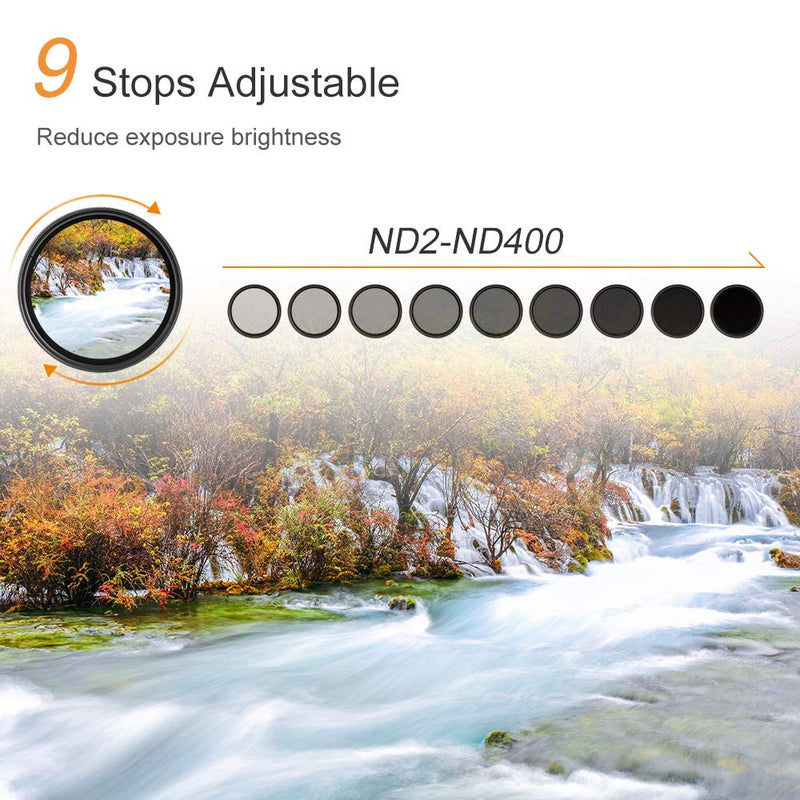 K&F Concept 77mm ND2-ND400(1-9 Stop) Filter, Variable ND Filter(Neutral Density), Ultra-Slim/Nano Coating, for Camera Lens + Cleaning Cloth