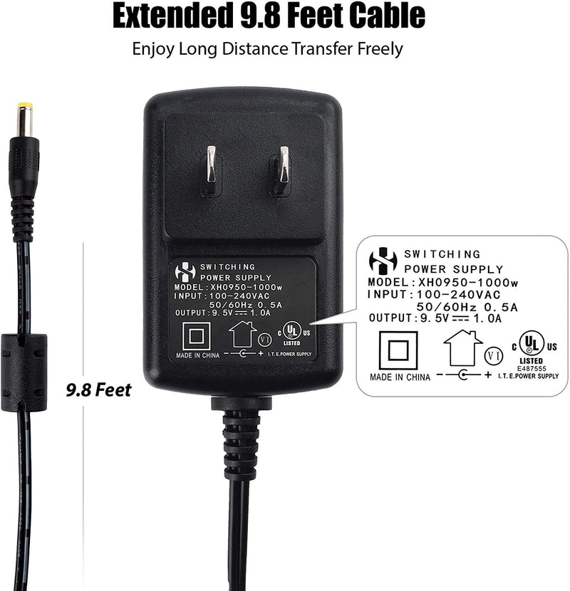 9.5V AC DC Adapter for Casio Piano Keyboard SA76 SA77 SA46, Replacement for Casio ADE95100LU, 100-240V AC to 9.5V DC Converter, UL Listed, 9.8 Ft Cord, by LotFancy