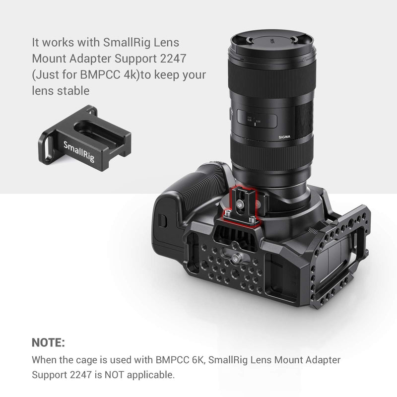 SmallRig BMPCC 4K/6K Half Cage Compatible with Blackmagic Pocket Cinema Camera 4K/6K, Half Cage with Anti-Twist Mechanism and Built-in NATO Rails CVB2254B