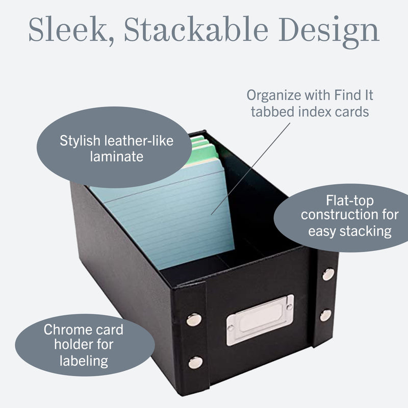 Snap-N-Store Index Card Holder - Collapsible Organizer Box fits 1100 3x5-Inch Flash Cards - Business, Recipe, or Note Card Storage Boxes - 2 Pack, Black 3 x 5, 2 Pack