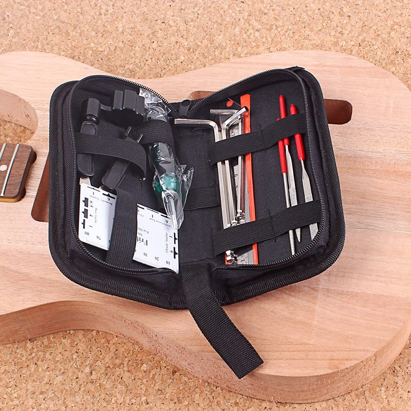 Alnicov Guitar Repair Maintenance Tool Kits Includes String Organizer String Action Ruler Gauge Measuring Tool Hex Wrench Set File for Guitar Ukulele Bass Mandolin Banjo