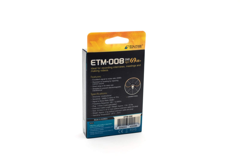 EDUTIGE ETM-008 Microphone - Unidirectional 3.5mm 3-Pole(TRS) Microphone