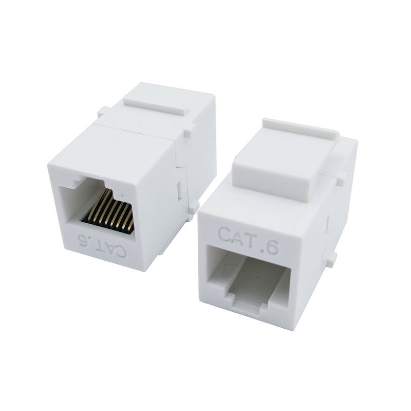 Poyiccot CAT6 RJ45 Keystone Coupler, (2-Pack) Ethernet Coupler RJ45 Connector CAT6 Female to Female Ethernet Connector CAT 6/5e/5 Double Jack 8P8C Extender Network Cable Inline Modular, White