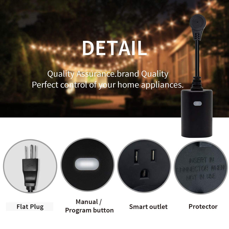 Minoston Outdoor Smart Plug WiFi Outlet Heavy Duty Plug-in Outlet, Remote Control, Waterproof, Compatible with Alexa Google Assistant, No Hub Required, Black(MP22W) 1 PACK ON/OFF Outlet