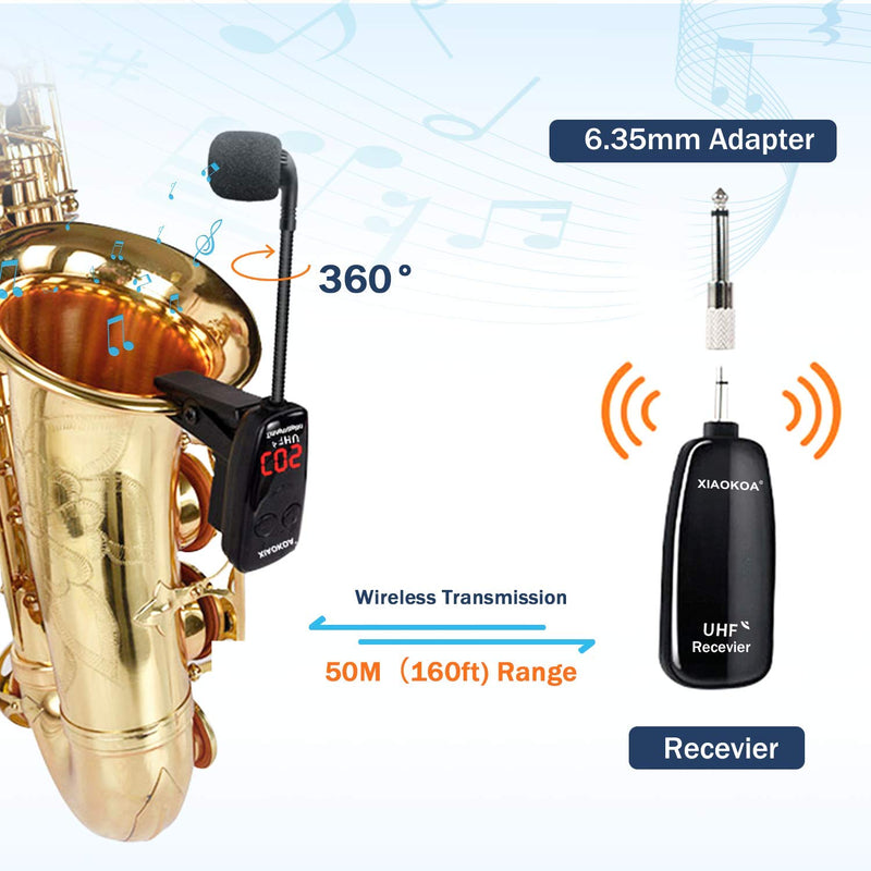 [AUSTRALIA] - XIAOKOA UHF Wireless Instruments Microphone,Saxophone Microphone,Wireless Receiver and Transmitter,160ft Range,Plug and Play,Great for Trumpets, Clarinet, Cello 