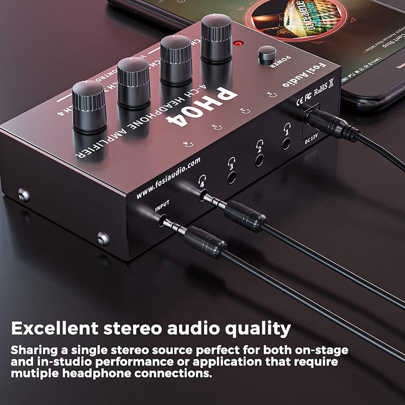 [AUSTRALIA] - Fosi Audio PH04 4 Channel Headphone Amplifier Stereo Audio Amp with 12V 1.5A Power Adapter Ultra-Compact Portable Headphone Splitter for Studio and Stage 