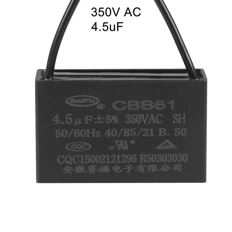 uxcell Ceiling Fan Capacitor CBB61 4.5uF 350V AC 2 Wires Metallized Polypropylene Film Capacitor 47x29x18mm for Electric Fan Pump Motor Generator 3Pcs