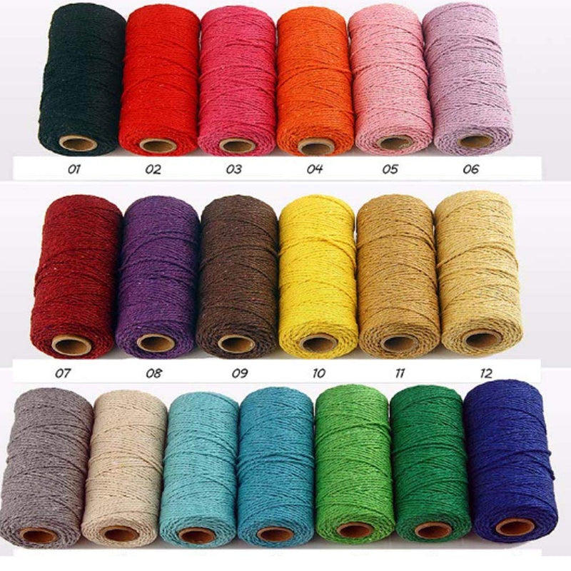 (100 Yards/1.5mm/19 Colors Optional) Cotton Baker Twine DIY Craft Macramé Natural Cotton Rope Craft Making Knitting String Rope DIY Wedding Decor Supply Christmas Wrapping (Yellow) yellow