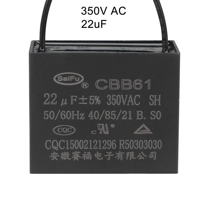 uxcell Ceiling Fan Capacitor CBB61 22uF 350V AC 2 Wires Metallized Polypropylene Film Capacitor 58x48x30mm for Electric Fan Pump Motor Generator 2Pcs