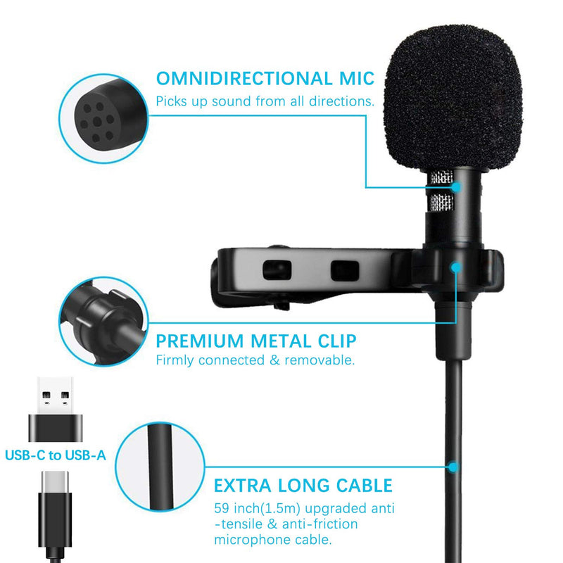 [AUSTRALIA] - USB Type C Lavalier Lapel Microphone,[DAC Chip] IUKUS Professional Omnidirectional USB-C Lavalier Microphone with Easy Clip On System Compatible with iPad Pro 2018 2019 Google Pixel 2 3 XL Moto Z and 