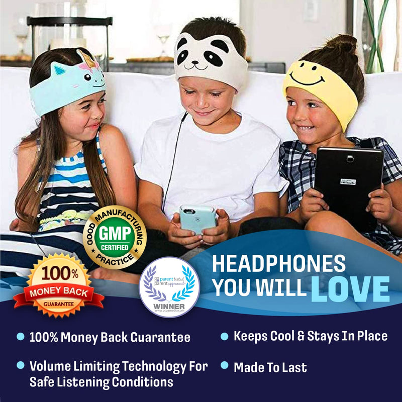 CozyPhones Over The Ear Headband Headphones - Kids Headphones Volume Limited with Thin Speakers & Super Soft Stretchy Headband - Mystic Unicorn Purple