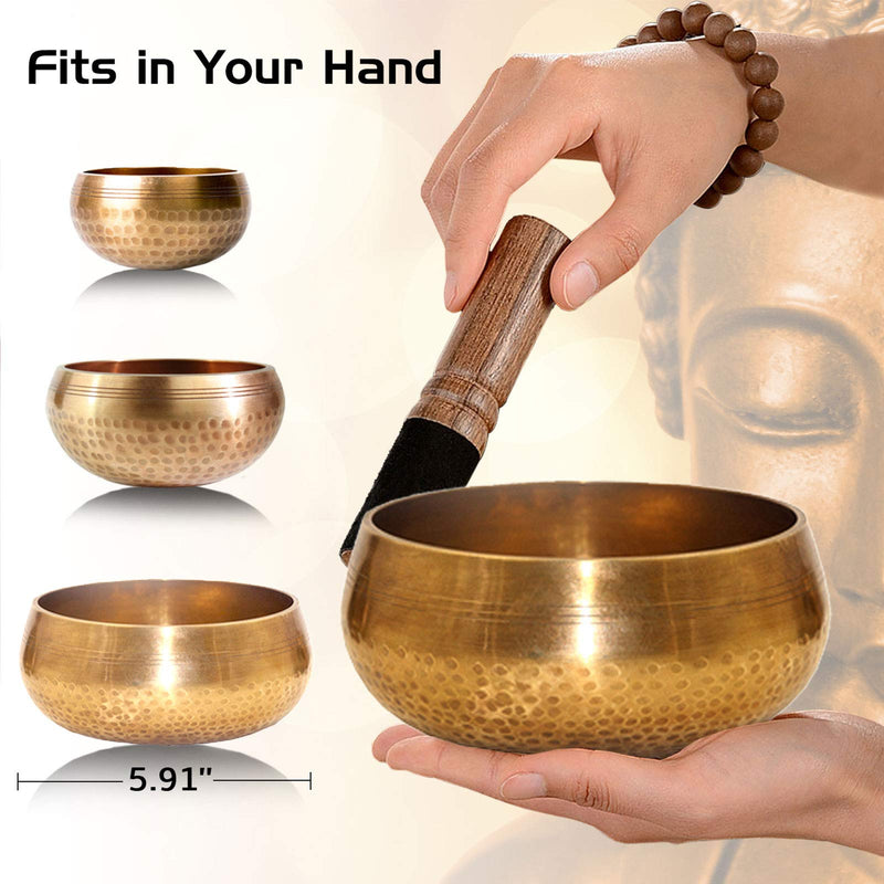 Tibetan Singing Bowl Set~ 3.7" Premium Meditation Sound Bowl with Exquisite Workmanship~ Handcrafted in Nepal~ Promotes Peace, Chakra Healing, Mindfulness(Dual Surface Mallet & Silk Cushion Included) Small