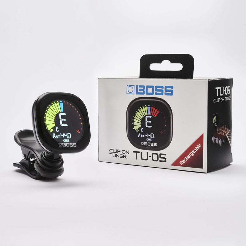 [AUSTRALIA] - BOSS Tu-05 Rechargeable Chromatic Clip-On Tuner for Guitar, Bass And Ukulele | Reliable And Precise Battery Powered Tuner with Large High-Contrast Colour Display And BOSS Warranty 