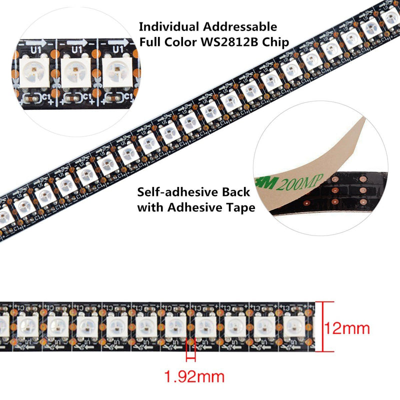 [AUSTRALIA] - WESIRI WS2812B LED Strip Lights 3.2ft 1M WS2812B 144LEDs Programmable Individual Addressable WS2811 Built-in 5050 RGB LED Strip IP30 Non-Waterproof DC5V with Mini Controller 3.2ft 144LEDs Non-waterproof IP30 