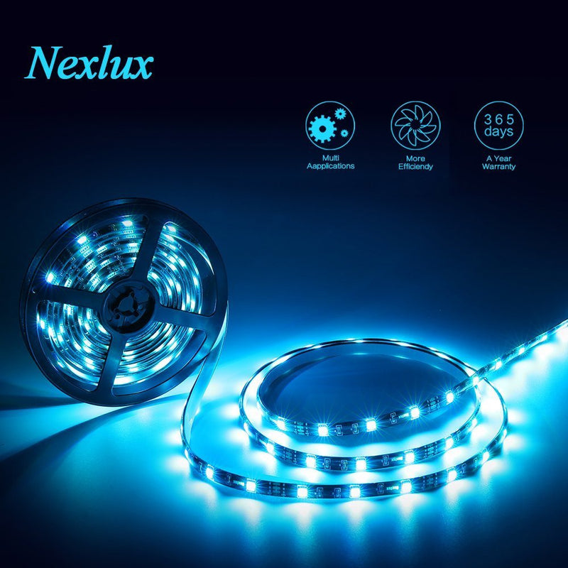 [AUSTRALIA] - 16.4ft LED Light Strip, Nexlux Non-Waterproof 5050 SMD Single RGB LED Flexible Strip Light Black PCB Board Color Changing Decoration Lighting (No Power Adapter and Remote) 