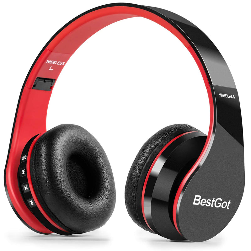Bluetooth Kids Headphones Bluetooth BestGot BT6002 Wireless Headphones for Kids Children Adults for School Foldable Headset for 18 Hours for PC/Phone/Tablets/TV (Black/Red) Black/Red