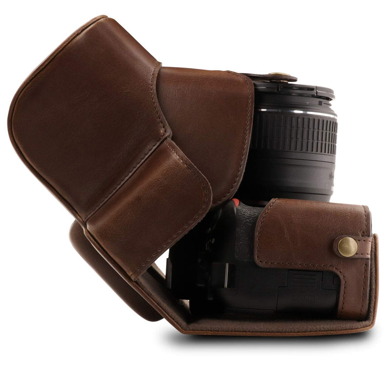 Megagear MG1536 Nikon D3500 Ever Ready Leather Camera Case and Strap - Dark Brown Compact