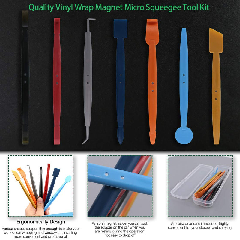 Keadic 38Pcs Car Automotive Window Vinyl Film Wrap Vehicle Tinting Tools Kit, Including 7 Kinds Micro Squeegees and a Clear Case, 2 Types of Squeegee Felts and Spare Felts