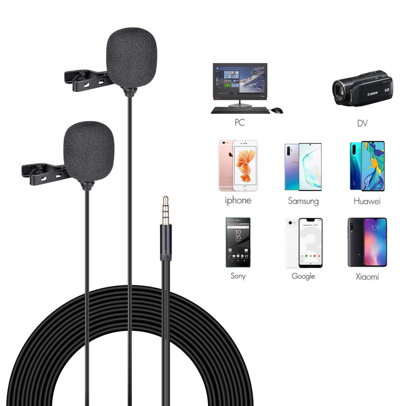 [AUSTRALIA] - Dual Lavalier Microphone Smartphone Omnidirectional Lapel Mic for Mobile Cell Phone iPhone Studio Video Recording Live Streaming Vlogging YouTube Podcast Commentary Anchorperson -3.5mm Jack/6M Cord 