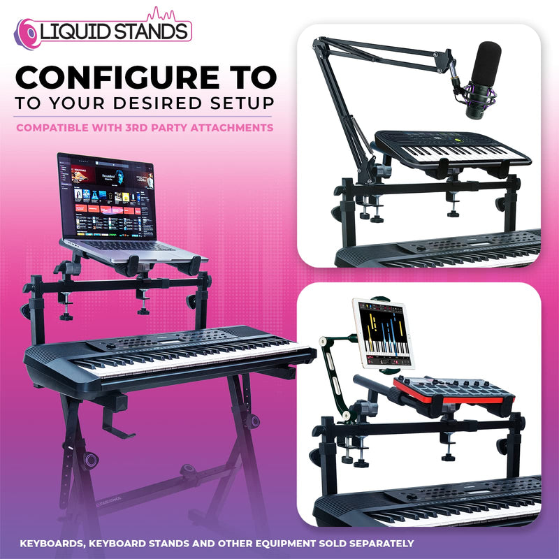 Liquid Stands 2 Tier Keyboard Stand Attachment - Adjustable Electric Digital Piano Stand for 54 - 88 Key Music Keyboards & Synths - Double Stand Extender for Square Tube Z Style Stands