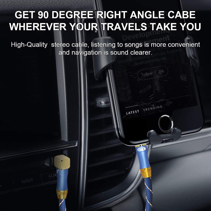 [AUSTRALIA] - 90 Degree Right Angle Aux Cable - [24K Gold-Plated,Sound Quality]EMK Audio Stereo Male to Male Cable for Laptop, Tablets, MP3 Players,Car/Home Aux Stereo, Speaker or More (2Ft/0.6Meters) 2Ft/0.6Meters 