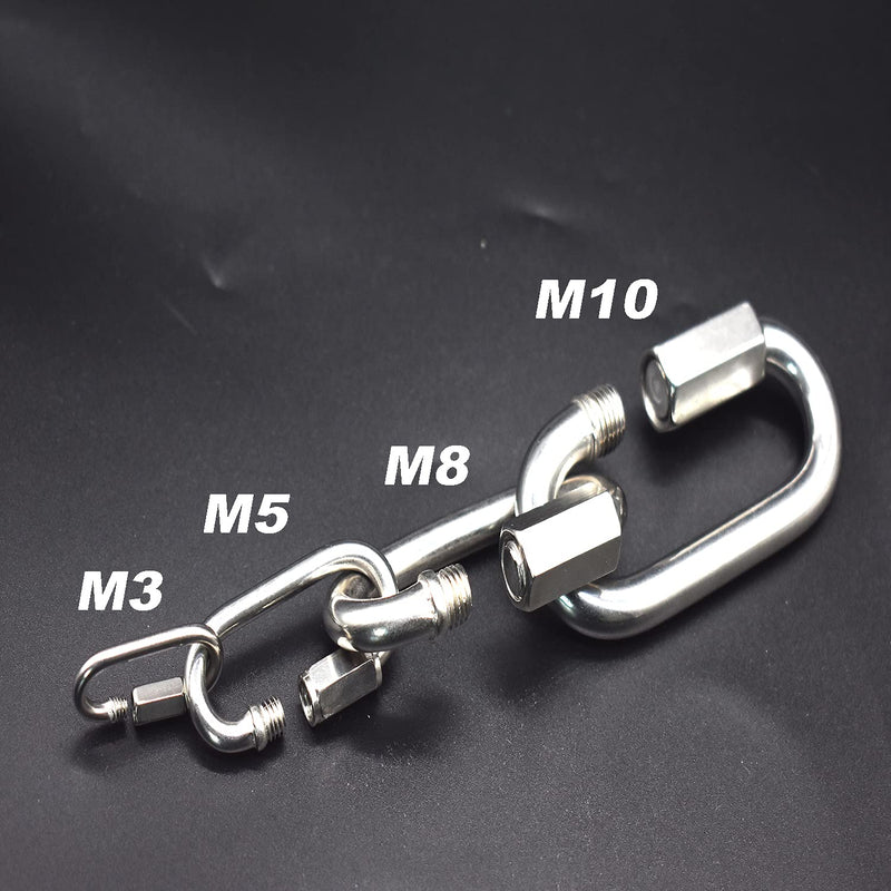 Bytiyar 4 pcs M8 Stainless Steel Quick Link Carabiner Clips with Screw Locking Heavy Duty Chain Connector Hook Hardware Accessories Tool 4pcs_Silver