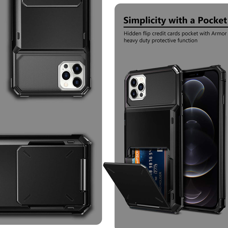 Vofolen Compatible with iPhone 12 Pro Max Case 5G Wallet 4-Card Slot Credit Card Holder Flip Hidden Pocket Dual Layer Hybrid TPU Bumper Armor Protective Hard Shell Back Cover Navy