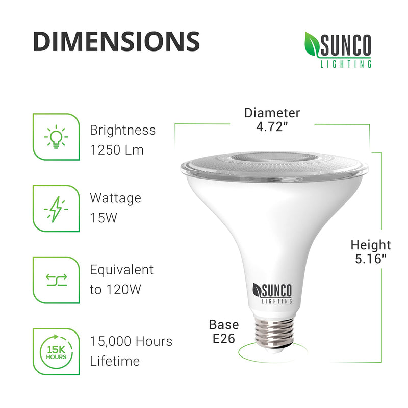 Sunco Lighting PAR38 LED Bulb with Dusk-to-Dawn Photocell Sensor, 15W=120W, 4000K Cool White, 1250 LM, Auto On/Off, Security Spot Light Indoor/Outdoor - UL