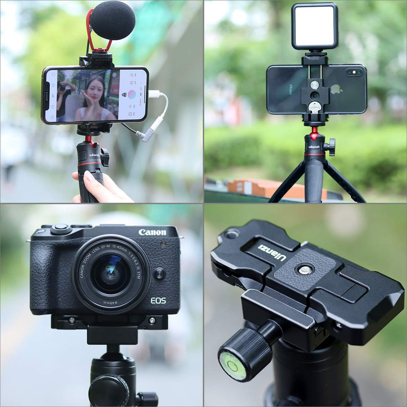 Metal Phone Tripod Mount PICTRON ST-15 Cell Phone Tripod Adapter Quick Release Plate, 2 in 1 Aluminum Alloy Foldable Smartphone Tripod Adapter with Cold Shoe Mount for iPhone 11 X RS Samsung Google