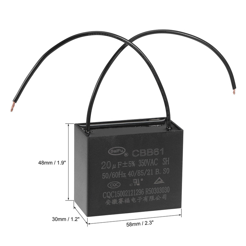 uxcell Ceiling Fan Capacitor CBB61 20uF 350V AC 2 Wires Metallized Polypropylene Film Capacitor 58x48x30mm for Electric Fan Pump Motor Generator