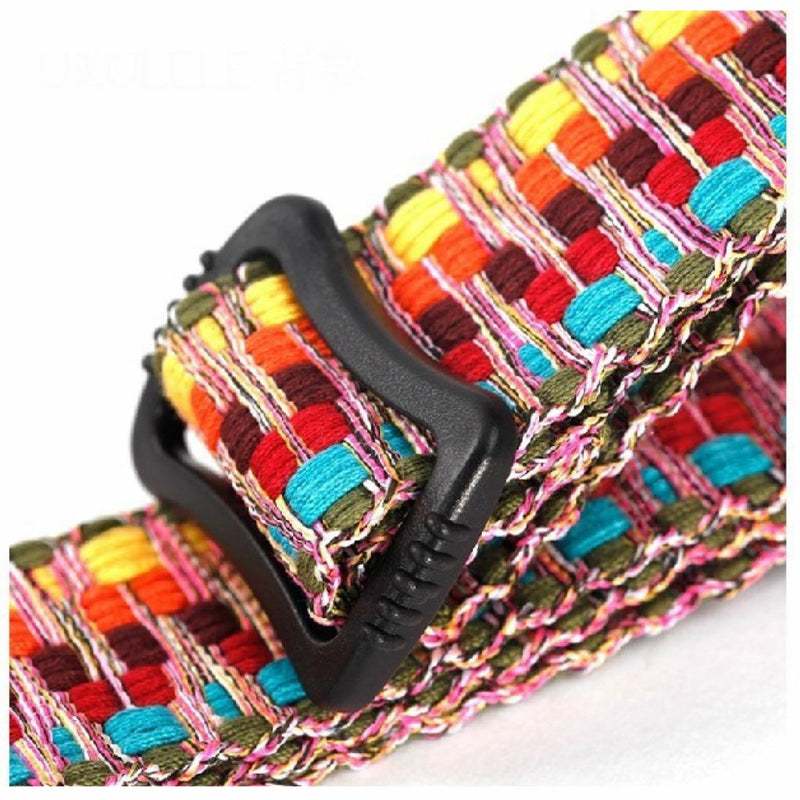 MUSIC FIRST Hawaii Woven Rainbow Adjustable 100% Cotton & Genuine Leather Ukulele Strap Shoulder Strap version 2.0 With a MUSIC FIRST Genuine Leather Strap Locker With A Leather Strap Locker