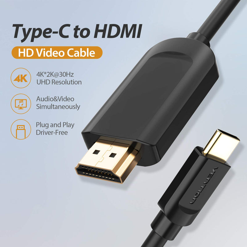 USB C to HDMI Cable 5FT(1.5m), VENTION Thunderbolt 3 Type c to HDMI Adapter 4K Male to Male Compatible with TV,iPad, MacBook, Samsung S20, Huawei P30, XPS 5FT/1.5M