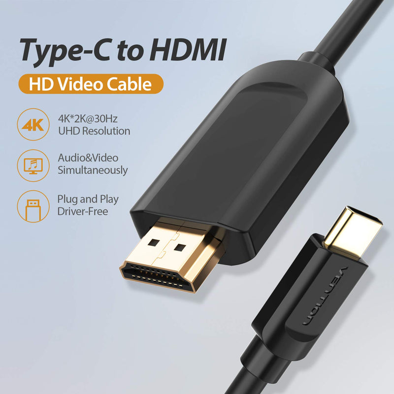 [AUSTRALIA] - USB C to HDMI Cable 5FT(1.5m), VENTION Thunderbolt 3 Type c to HDMI Adapter 4K Male to Male Compatible with TV,iPad, MacBook, Samsung S20, Huawei P30, XPS 5FT/1.5M 