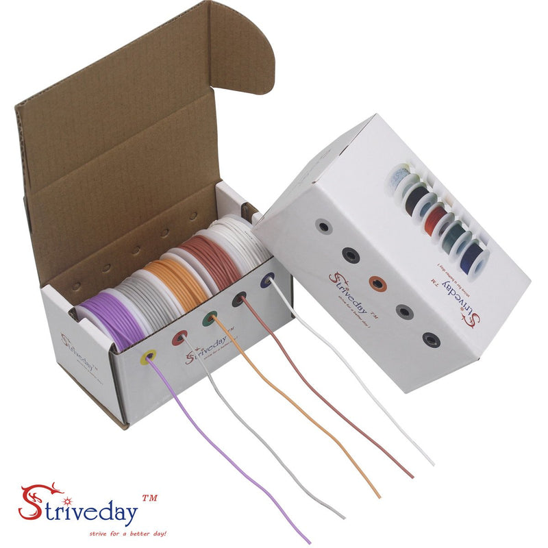 Striveday 30 AWG Flexible Silicone Wire Electric wire 30 gauge Coper Hook Up Wire 300V Cables electronic stranded wire cable electrics DIY BOX-2 30AWG Silicone wire Box2=Brown+White+Grey+Orange+Purple