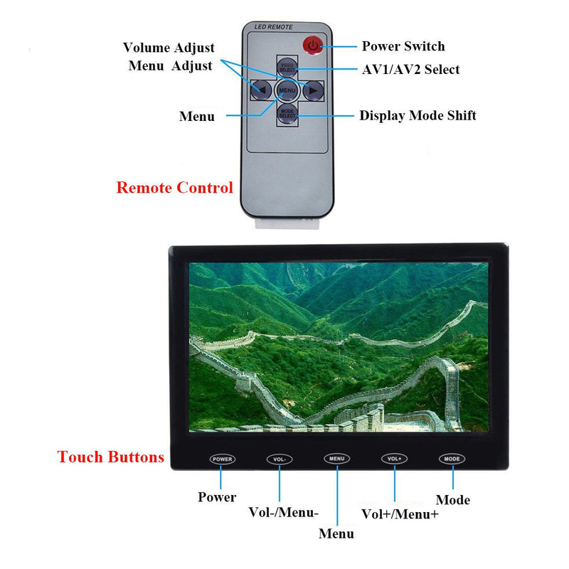 PONPY 7" Ultra Thin High-Res 1024x600 Color TFT LCD CCTV Video Display Screen HD Portable Touch Button Monitor with AV/VGA/HDMI Input for Security Surveillance Cam (MT405(7" 1024600 LCD)) MT405(7" 1024*600 LCD)