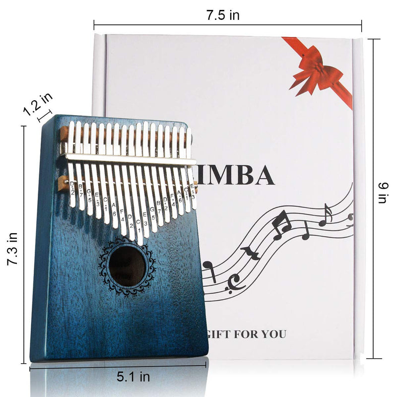 Kalimba Thumb Piano 17 Keys with mahogany Wood Portable Mbira Finger Piano Gifts for Kids and piano Beginners Professional （Bright blue）