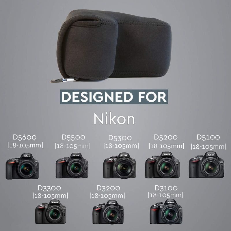 MegaGear MG1268 Nikon D3500, D5600, D3400 (18-105), D5500, D3300, D5300, D5200, D5100 Ultra Light Neoprene Camera Case, Black