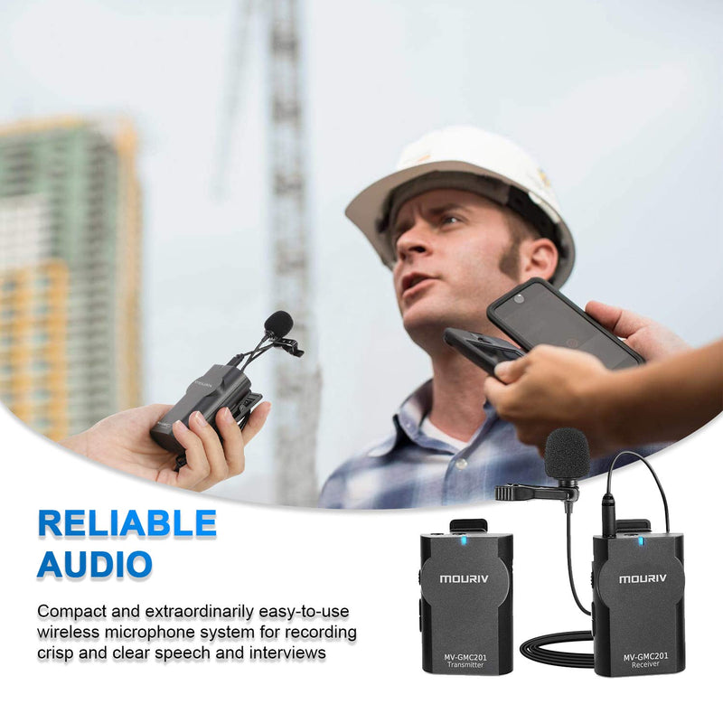 [AUSTRALIA] - MOURIV MV-GMC201 2.4G Wireless Lavalier Microphone System Compatible with iPhone 11 X 8 8 Plus 7 6 Smartphone,Canon 6D 600D Nikon D800 D3300 Sony A7 A9 DSLR GoPro Hero4 Hero3 Hero3+ Action Cameras 