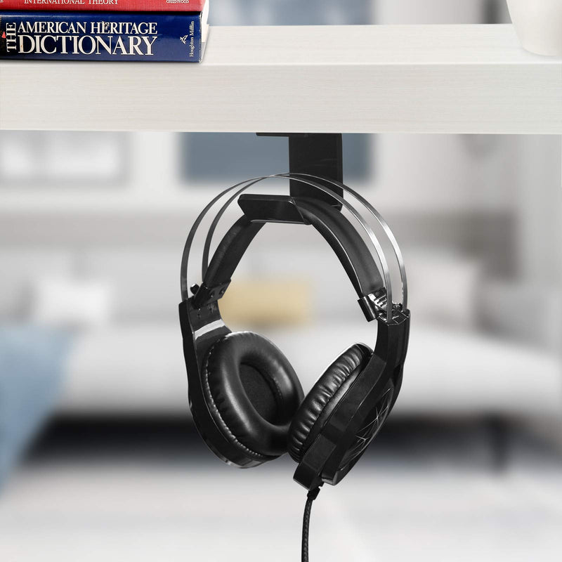 Headphone Hanger, AmoVee Acrylic Under-Desk Stick-on Headphone Hanger Multifunctional Headset Hanger, 3M Strong Adhesive, Black Under-desk Headphone Hanger