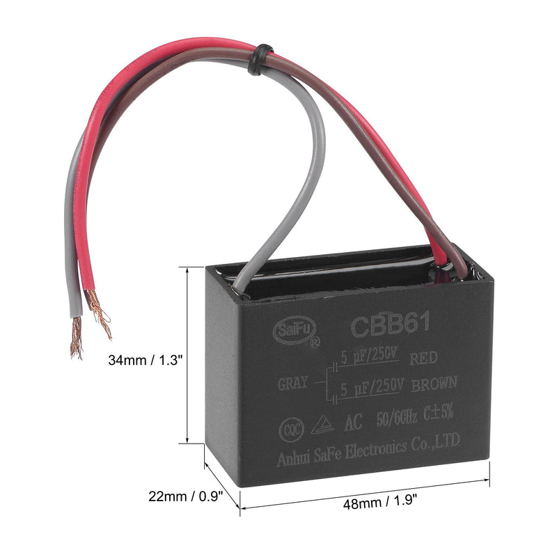 [AUSTRALIA] - uxcell Ceiling Fan Capacitor CBB61 5/5uF 250V AC 3 Wires Metallized Polypropylene Film Capacitor 48x34x22mm for Electric Fan Pump Motor Generator 2Pcs 