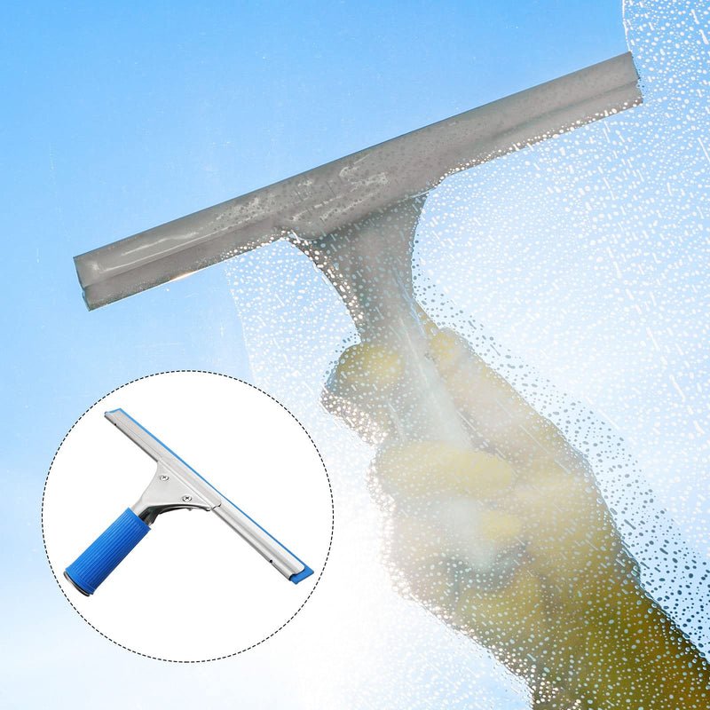 MECCANIXITY Shower Squeegee Stainless Steel Window Cleaning Tool with Replacement Rubber for Shower Glass Door, Bathroom Mirror, Marble Wall, 12 Inch, Blue