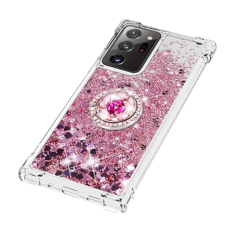 U/D Samsung Galaxy Note 20 Ultra Case,Creativity Clear Quicksand Glitter Flowing Liquid Floating Soft TPU Case w/Stand Bling Diamond Sparkle Phone Cover for Samsung Galaxy Note 20 Ultra LSZ Rose Gold