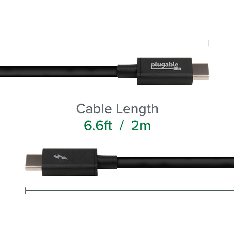 Plugable Thunderbolt 3 Cable 20Gbps Supports 100W (20V, 5A) Charging, 6.6ft / 2m USB C Compatible [Thunderbolt 3 Certified] 2m 20Gb 5A