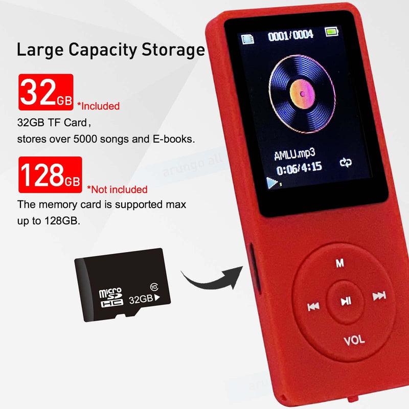 MP3 Player with 32GB Music Player with Video/Voice Record/FM Radio/E-Book/Photo Viewer Music mp3 Player for Kids Support up to 128GB Deep Red